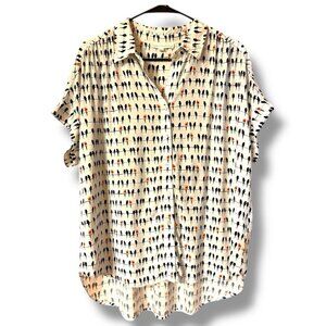 Jane + Delancey Womens Bird Print Short Sleeve Button Down Shirt Size L White